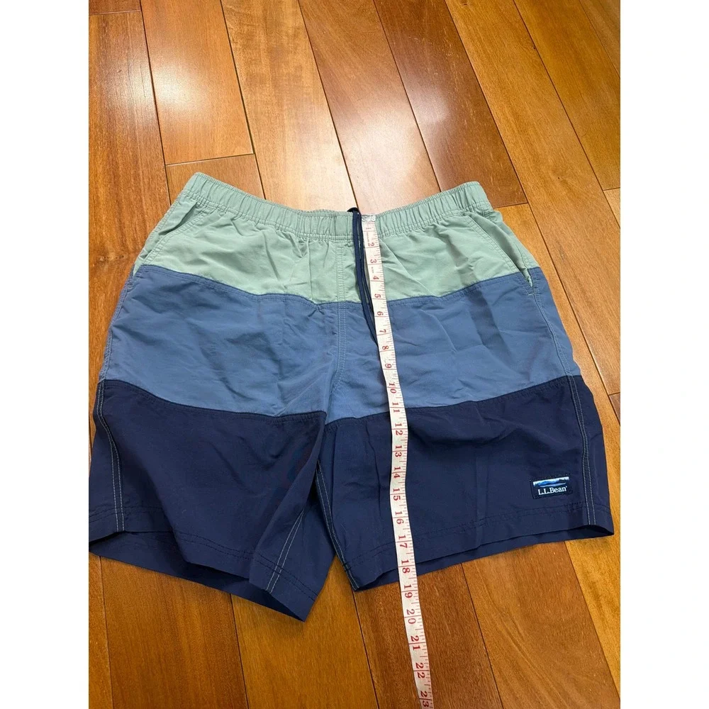 LL Bean Swim Trunks Mens Blue Colorblock‎ Supplex Nylon Shorts 509470 Large